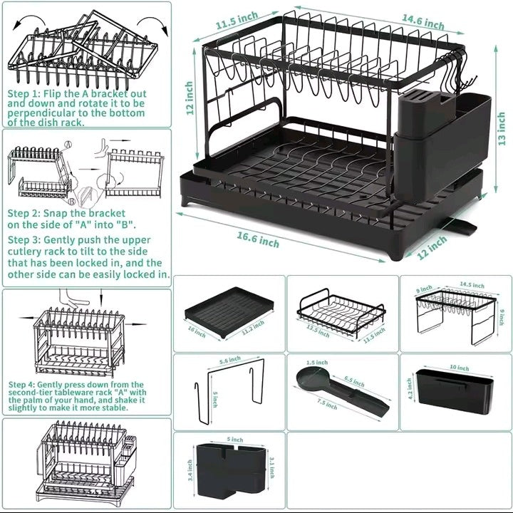 Premium Dish Drainer Rack (2-Layer Organizer)