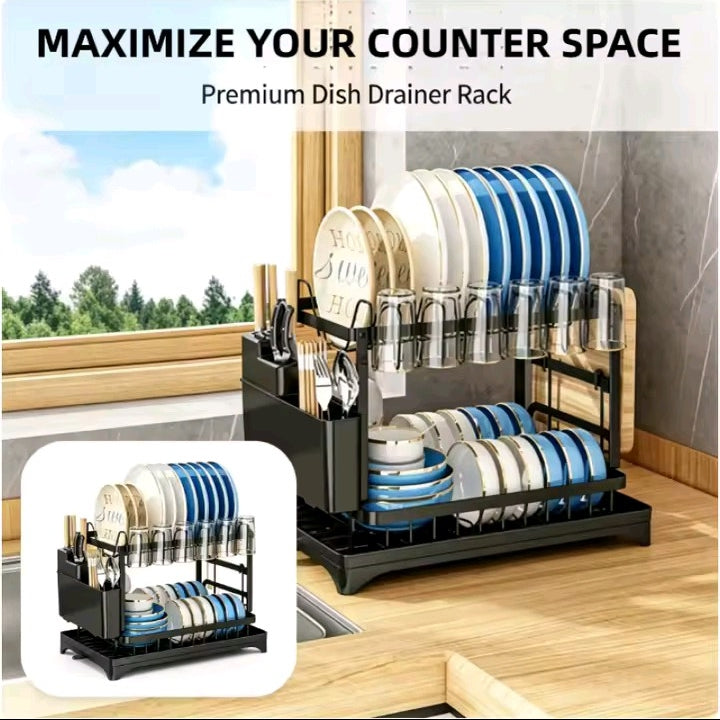 Premium Dish Drainer Rack (2-Layer Organizer)